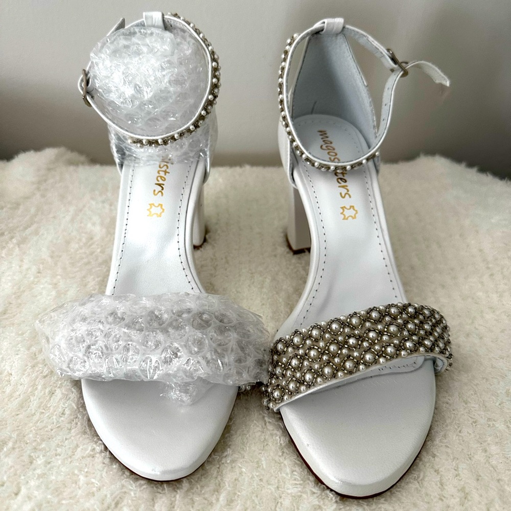 NWT White Pearl Heels - Handmade in Greece